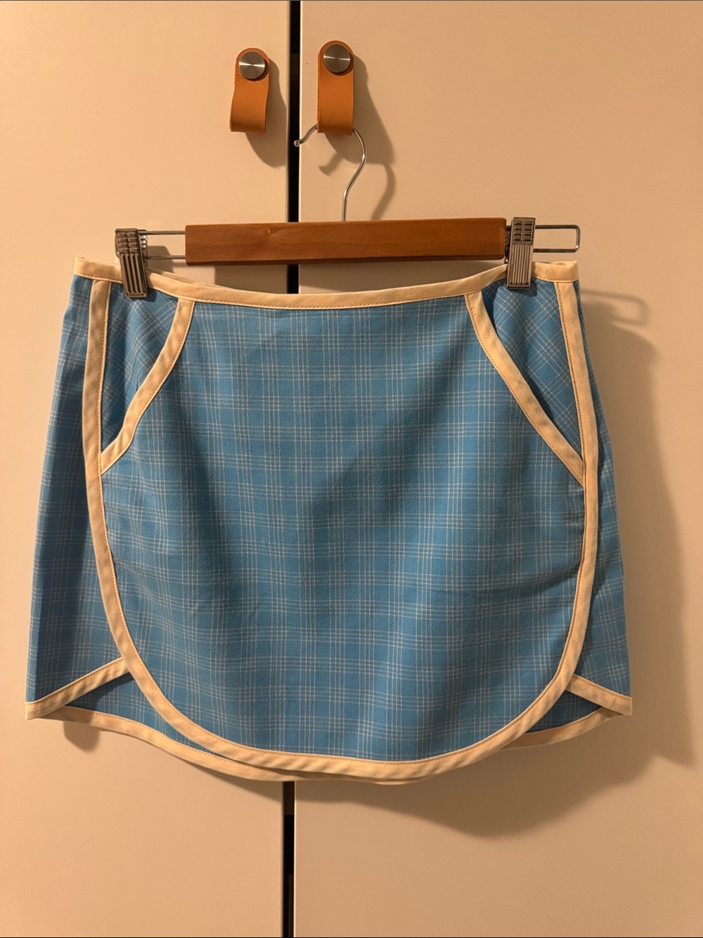 Urban Outfitters Blue Plaid Mini Skirt with Cream Trim